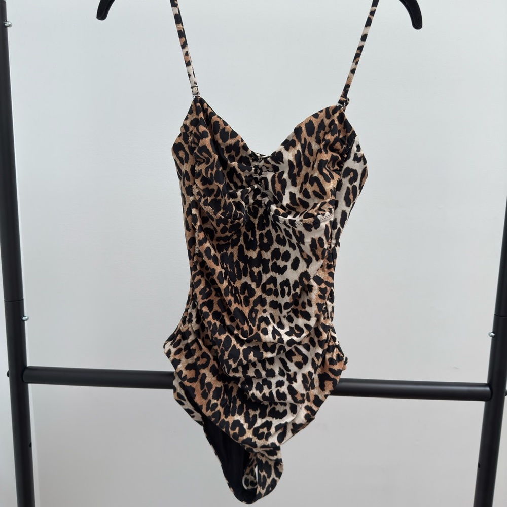 GANNI Black and Tan Leopard Print Swimwear with removable straps-NWOT never worn